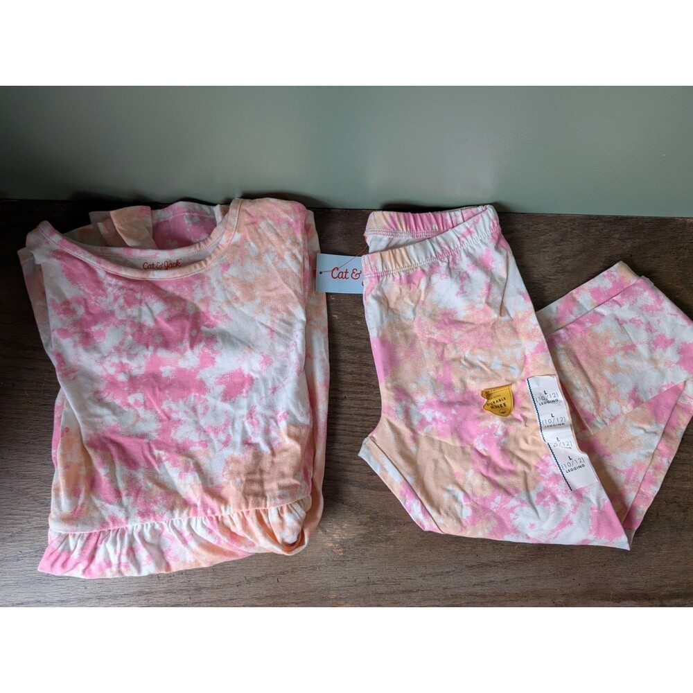 Cat & Jack Girls' Tie Dye T-Shirt Dress w/ Matching Leggings Sz L 10-12